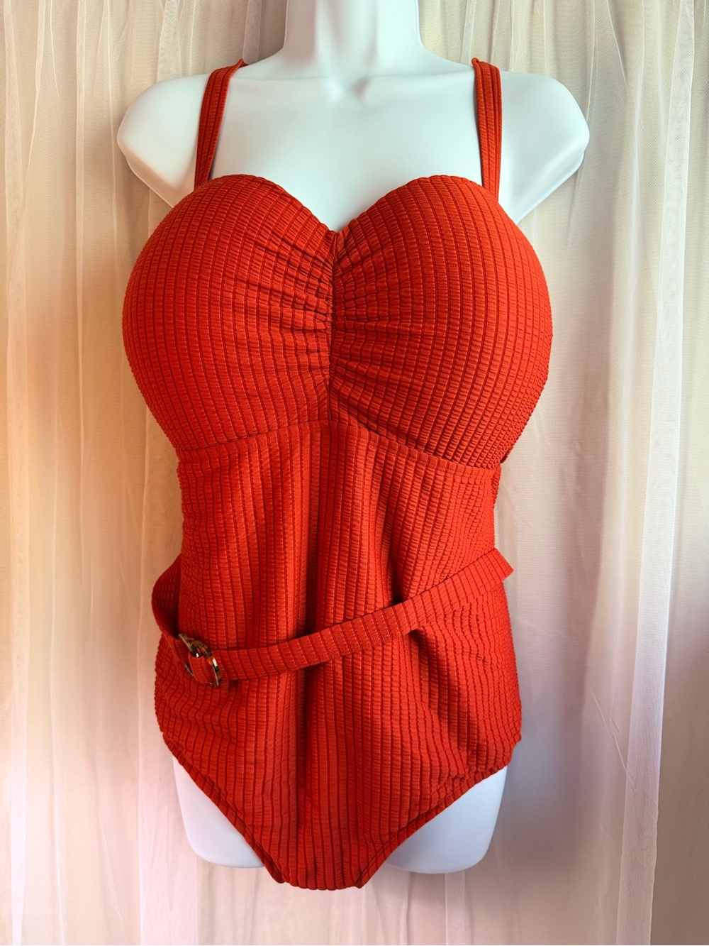 Susan Graver Orange-Red Textured One-Piece with Belt NWOT size 26W